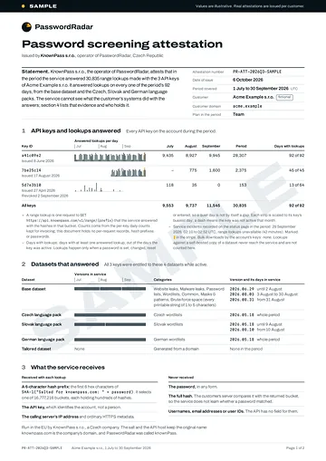 Page 1 of the sample attestation